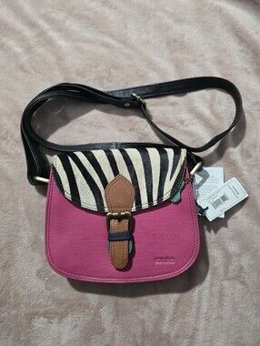 Soruka Ally crossbody bag  pink recycled leather zebra-print flap